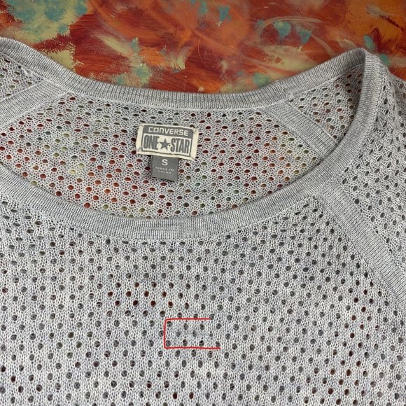 Converse S Striped Open Loose Knit Pullover Acrylic Lightweight Sweater Casual - Picture 12 of 12